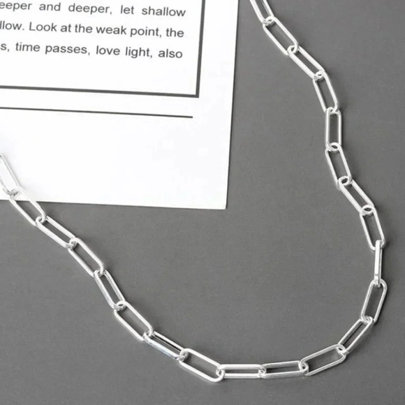 925 Sterling Silver Paperclip Necklace Minimalist Dainty Chain Link Necklace - Picture 4 of 5